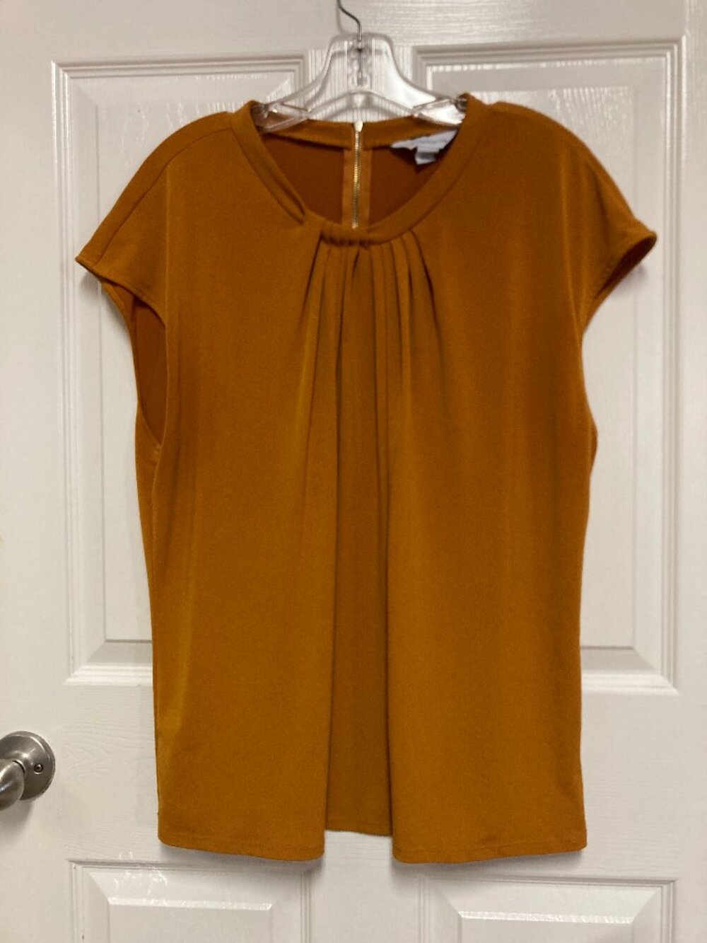 LIZ claiborne Pleated Short Sleeve Zipper Top brown size XXL women's